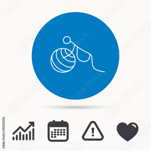 Gymnastic for pregnant icon. Pilates fitness sign. Sport workout symbol. Calendar, attention sign and growth chart. Button with web icon. Vector