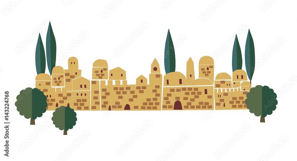 Fototapeta premium Miasto Bliskiego Wschodu, Stare Miasto, ilustracji wektorowych