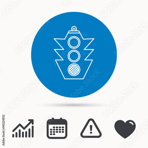 Traffic light icon. Safety direction regulate sign. Calendar, attention sign and growth chart. Button with web icon. Vector
