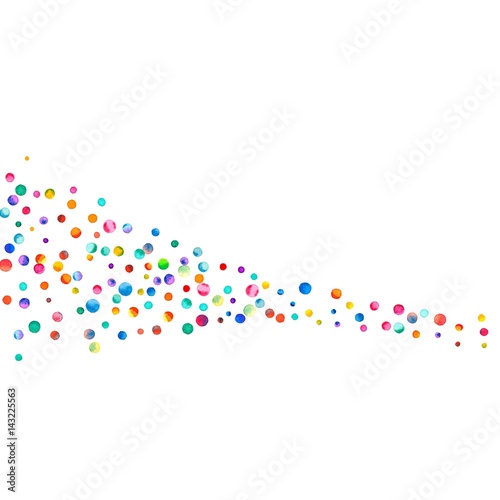 Dense watercolor confetti on white background. Rainbow colored watercolor confetti square shape. Colorful hand painted illustration.