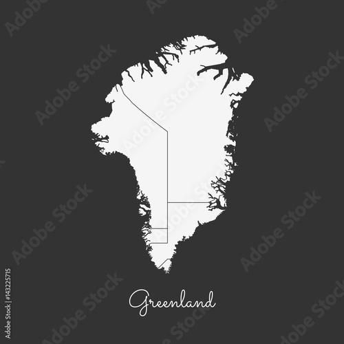 Greenland region map: white outline on grey background. Detailed map of Greenland regions. Vector illustration.