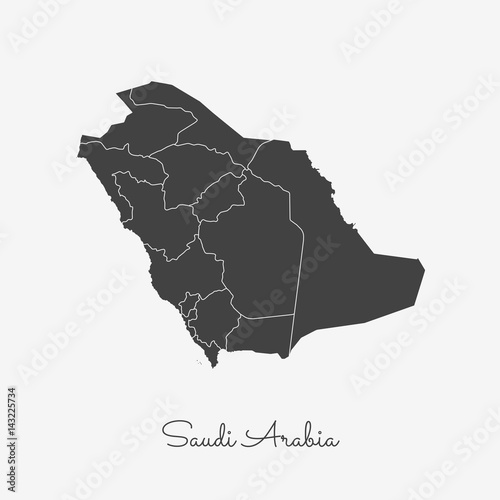 Saudi Arabia region map: grey outline on white background. Detailed map of Saudi Arabia regions. Vector illustration.