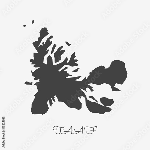 TAAF region map: grey outline on white background. Detailed map of TAAF regions. Vector illustration.