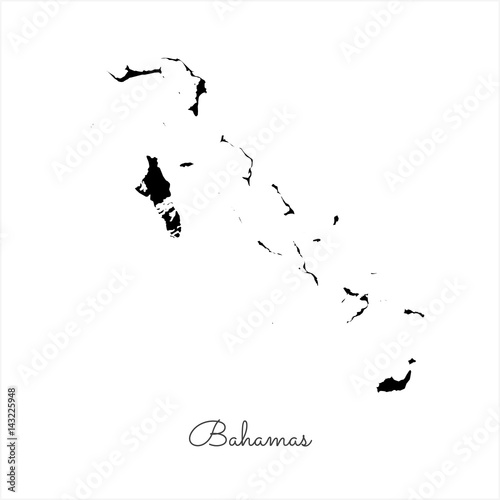 Bahamas region map: black outline on white background. Detailed map of Bahamas regions. Vector illustration.
