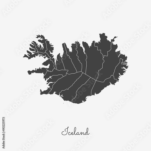Iceland region map: grey outline on white background. Detailed map of Iceland regions. Vector illustration.