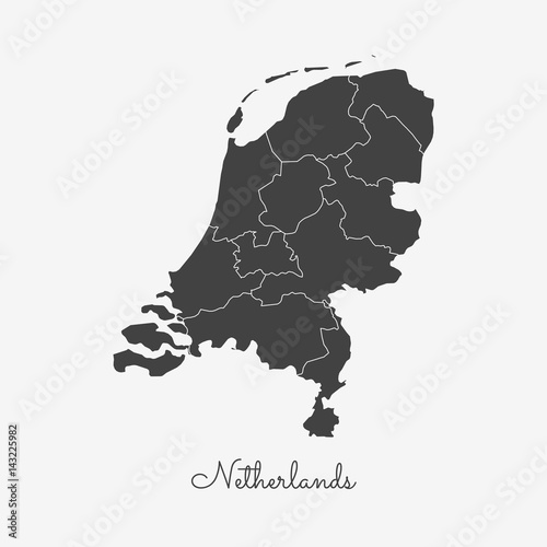 Netherlands region map: grey outline on white background. Detailed map of Netherlands regions. Vector illustration.