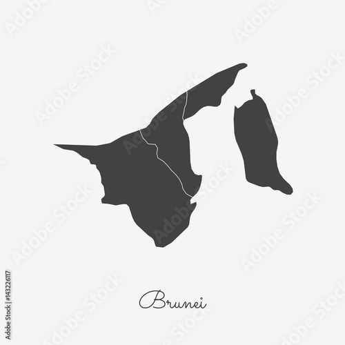 Brunei region map: grey outline on white background. Detailed map of Brunei regions. Vector illustration.