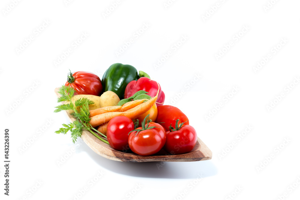 Vegetables in a handmade natural real wood bowl - tomatoes, carrots, pepper, potatoes Vegetables in a handmade natural real wood bowl - tomatoes, carrots, pepper, potatoes