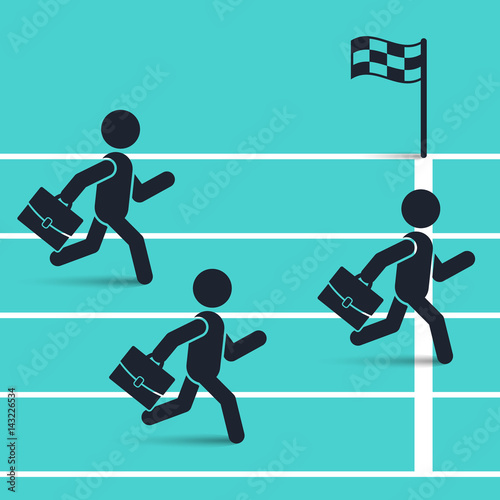Businessmen running down the track. Business vector illustration.