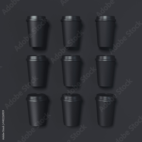 Wallpaper Mural Set of black cardboard coffee cups. 3d rendering Torontodigital.ca