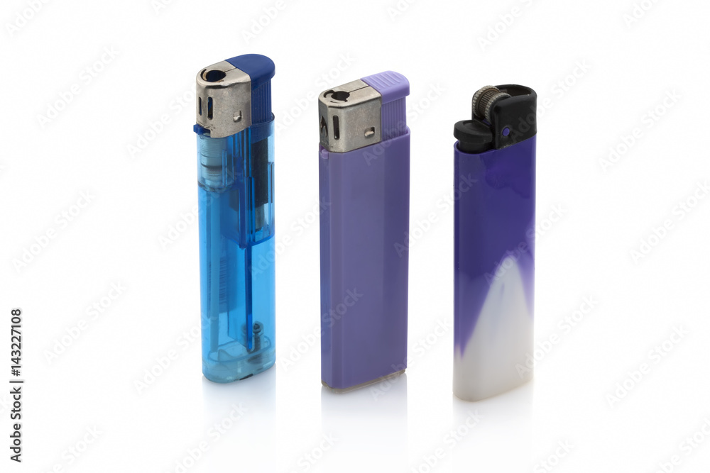 Blue and purple lighters on white background with shadow Blue and purple lighters on white background with shadow