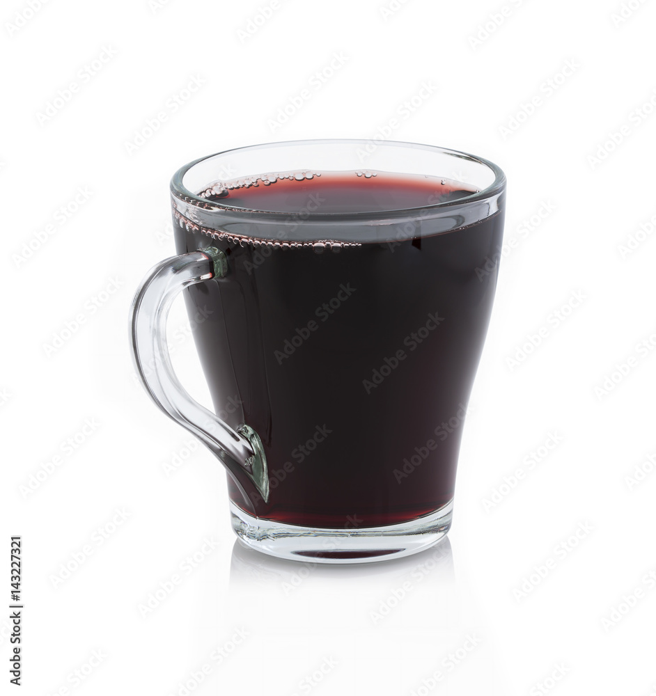 Cherry juice in a glass cup on a white background without shadow