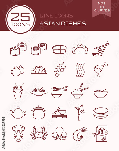 Line icons Asian dishes