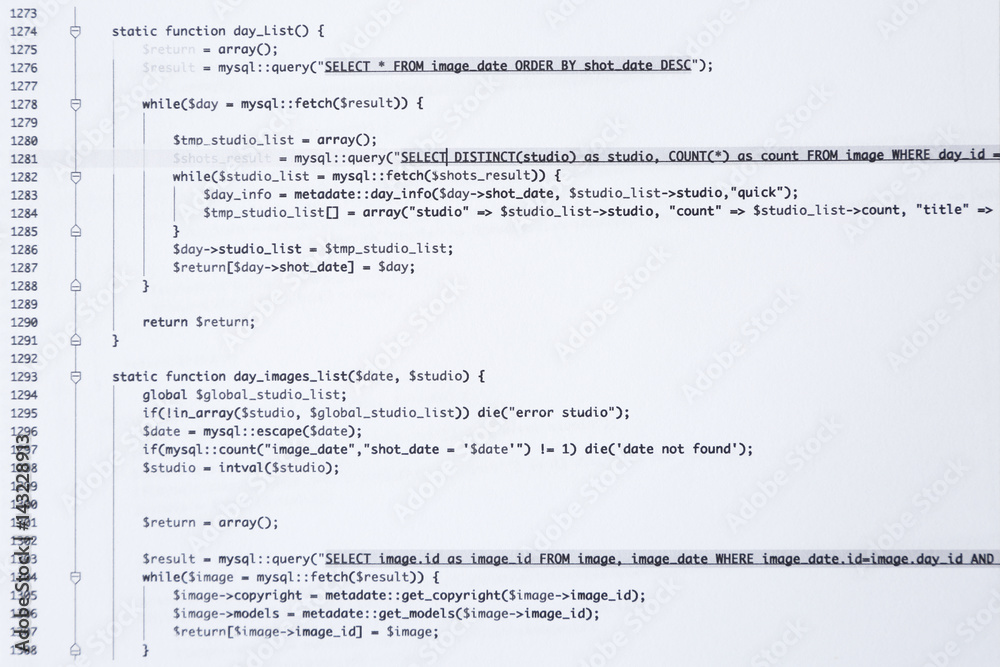 Script code printed on paper, closeup Script code printed on paper, closeup