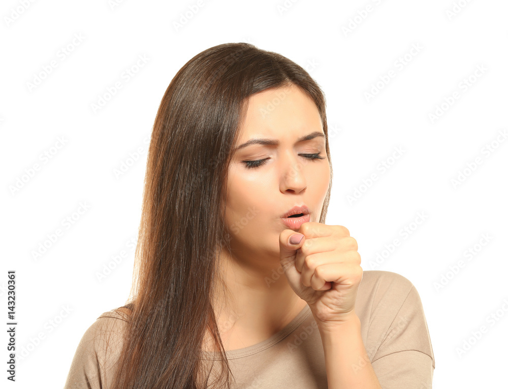 Young woman with allergy on white background Young woman with allergy on white background