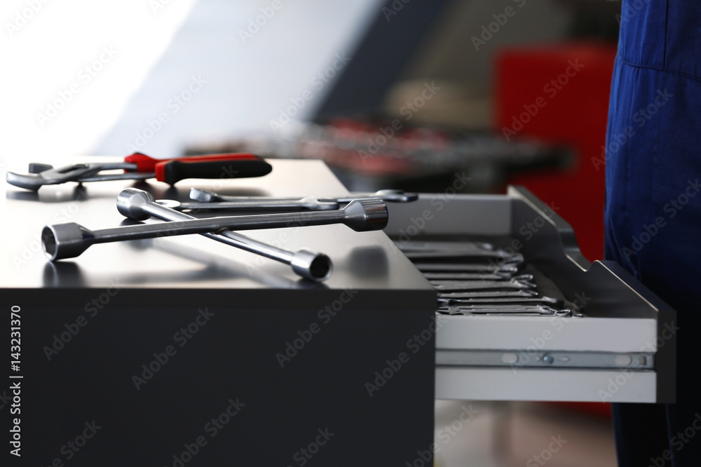 Drawer unit with tools in car repair shop Drawer unit with tools in car repair shop