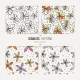 Set of seamless doodle floral patterns.