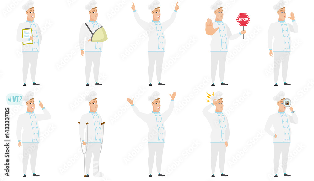 Vector set of illustrations with chef characters.
