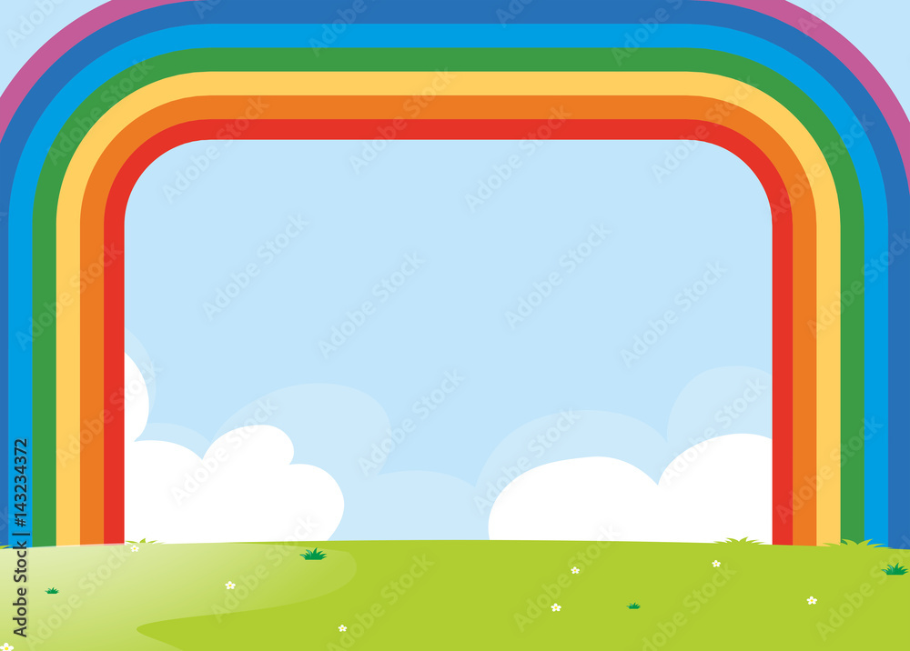 Fototapeta premium Frame design with rainbow over the field