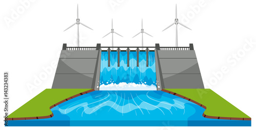Windmills and dam with streams