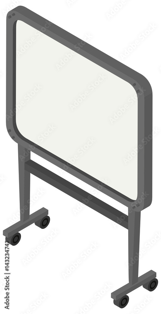 Whiteboard with wheels on white background