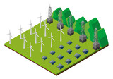 Wind turbines and solar cells in the field