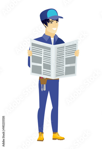 Mechanic reading newspaper vector illustration