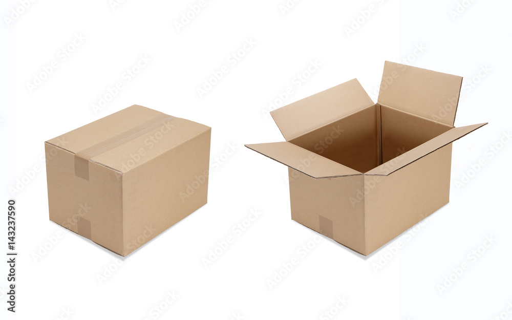 Cardboard boxes close-open isolated on white background with clipping mask, shot separately.

