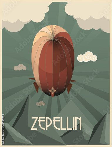 ilustración de un zeppelin al estilo arte deco