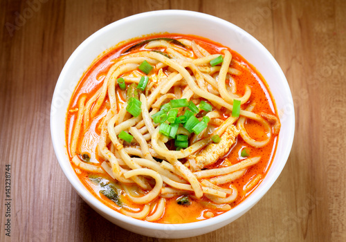 Hot and spicy curry noodle on the table