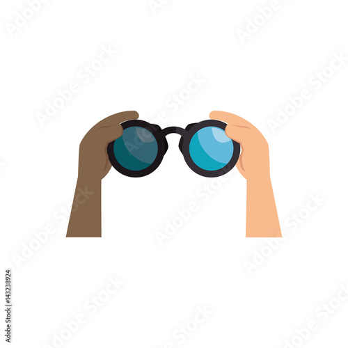 hands human with binoculars view isolated icon vector illustration design