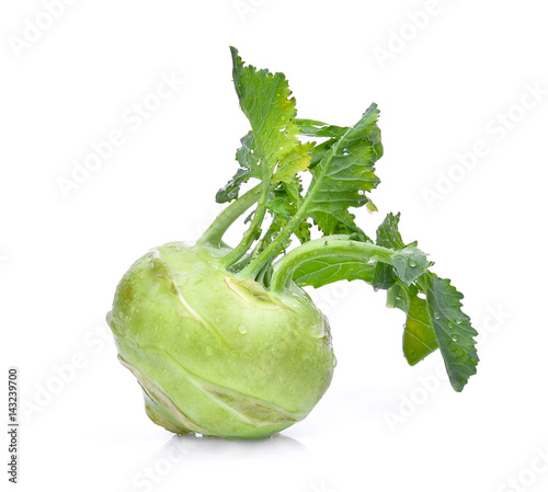 fresh kohlrabi with drop of water isolated on white background