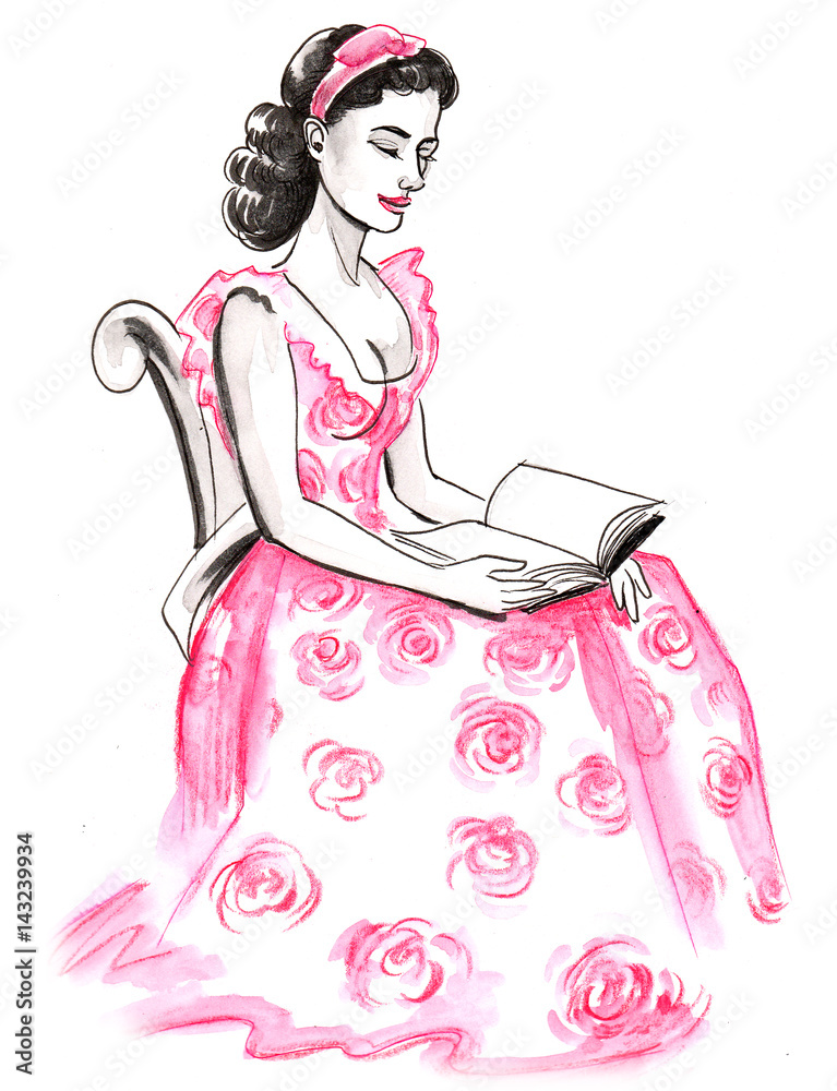 Woman in beautiful dress is reading a book Woman in beautiful dress is reading a book