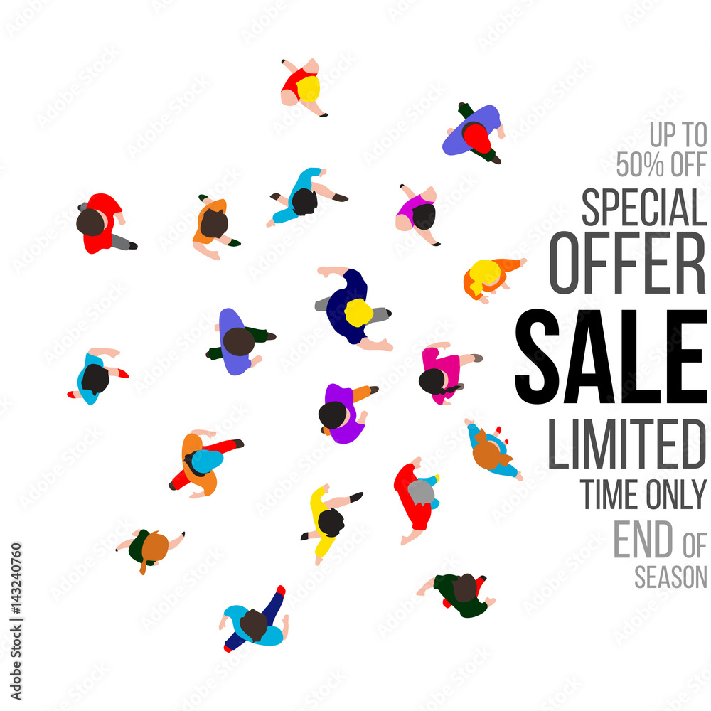 Top view people on sale event. Vector illustration. Top view people on sale event. Vector illustration.