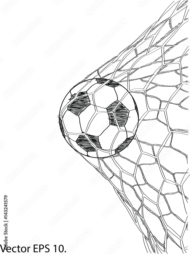 football, soccer ball, goal came in the gate, win, sports game, emblem  sign, hand drawn vector illustration sketch:: tasmeemME.com