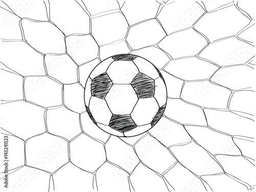 Soccer Football in Goal Net line sketched up Vector Illustrator, EPS 10.