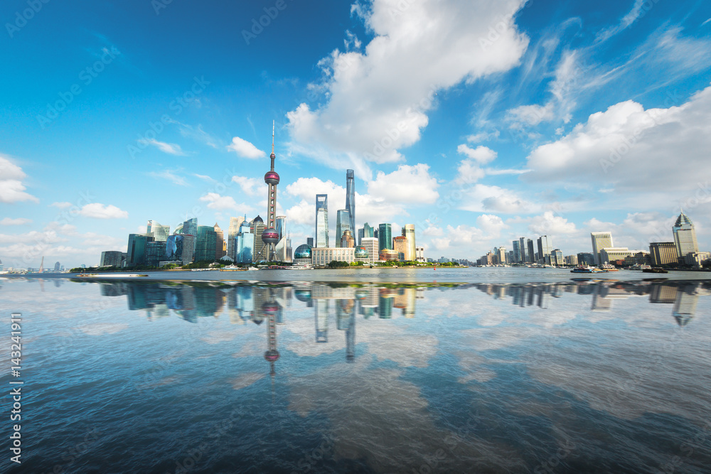 Naklejka premium The city skyline of Pudong, Shanghai, China