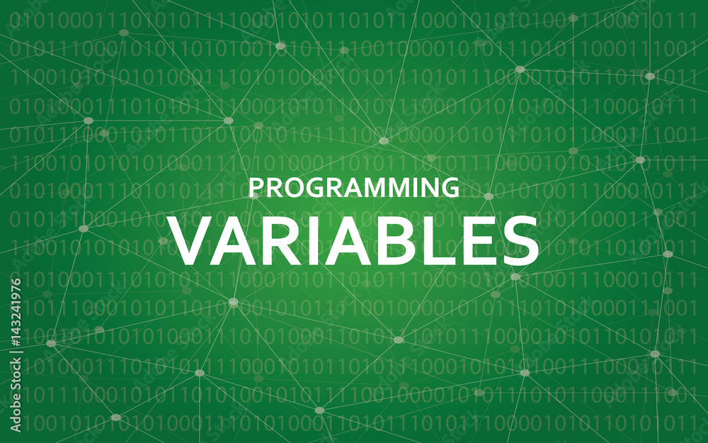 Programming variables white text illustration with green constellation ...