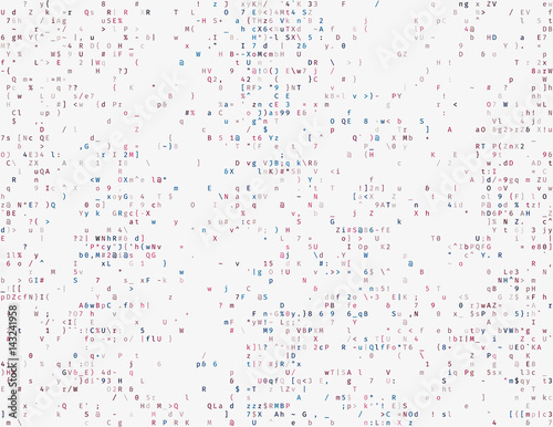 Corrupted source code. Modern vector illustration about computer security. Abstract ascii glitch background. Fatal programming error. Buffer overflow problem. Random signal error. Element of design.