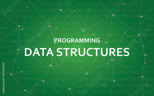 Programming data structures white text illustration with green constellation map as background
