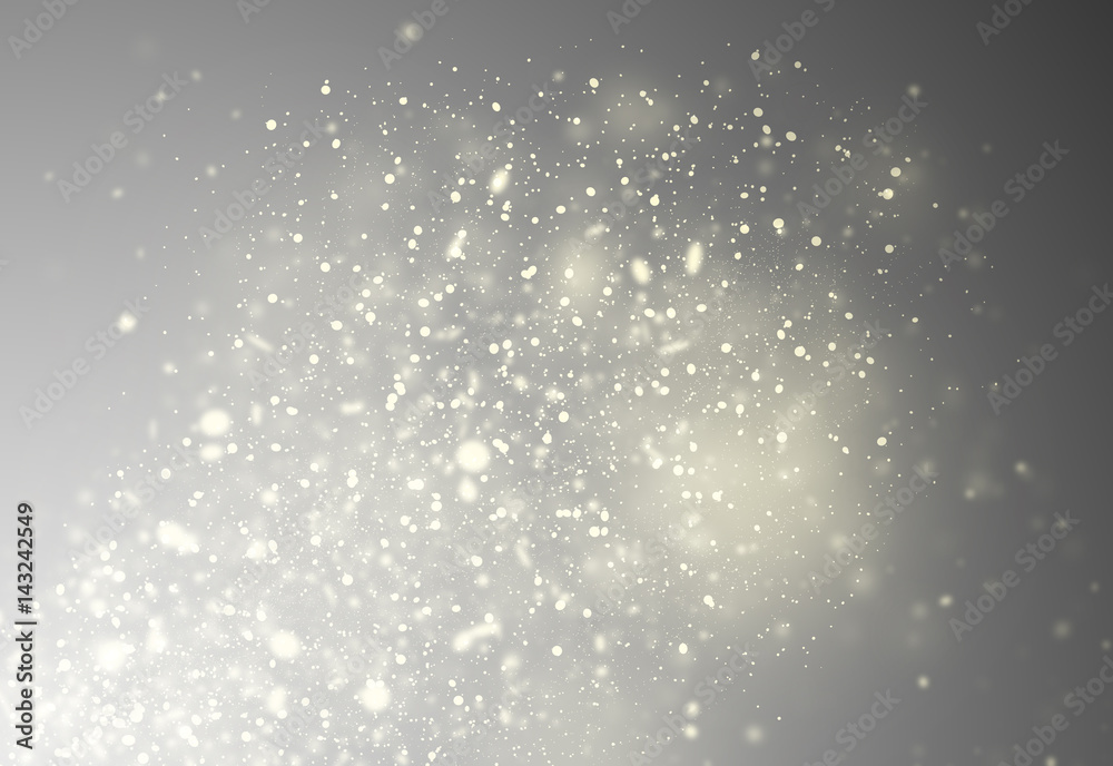 Fototapeta premium Grey glitter sparkles rays lights bokeh Festive Christmas Elegant abstract background.