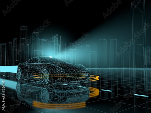Driverless self driving, autonomous vehicle, autopilot vehicle with lidar technology, electric vehicle photo