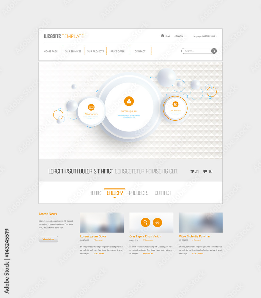 Modern Vector Website Template With Abstract Minimalistic Header Design