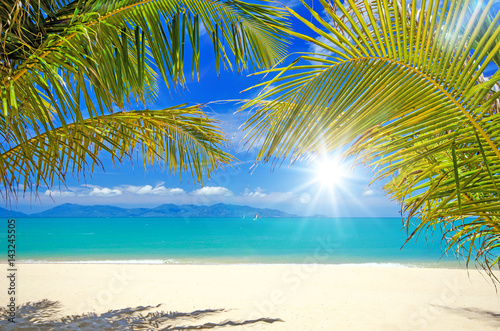 Fototapeta Naklejka Na Ścianę i Meble -  Holidays, tourism, happiness, joy, relaxation, time out, meditation: Dream vacation at a  secluded idyllic beach n the Caribbean :)