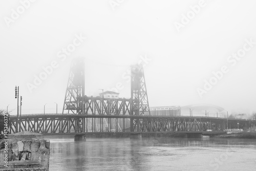 Portland Historical Steel Bridge on Foggy Day