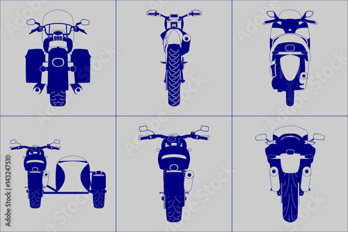Different kind motorcycle back view vector illustration simplifying icon set