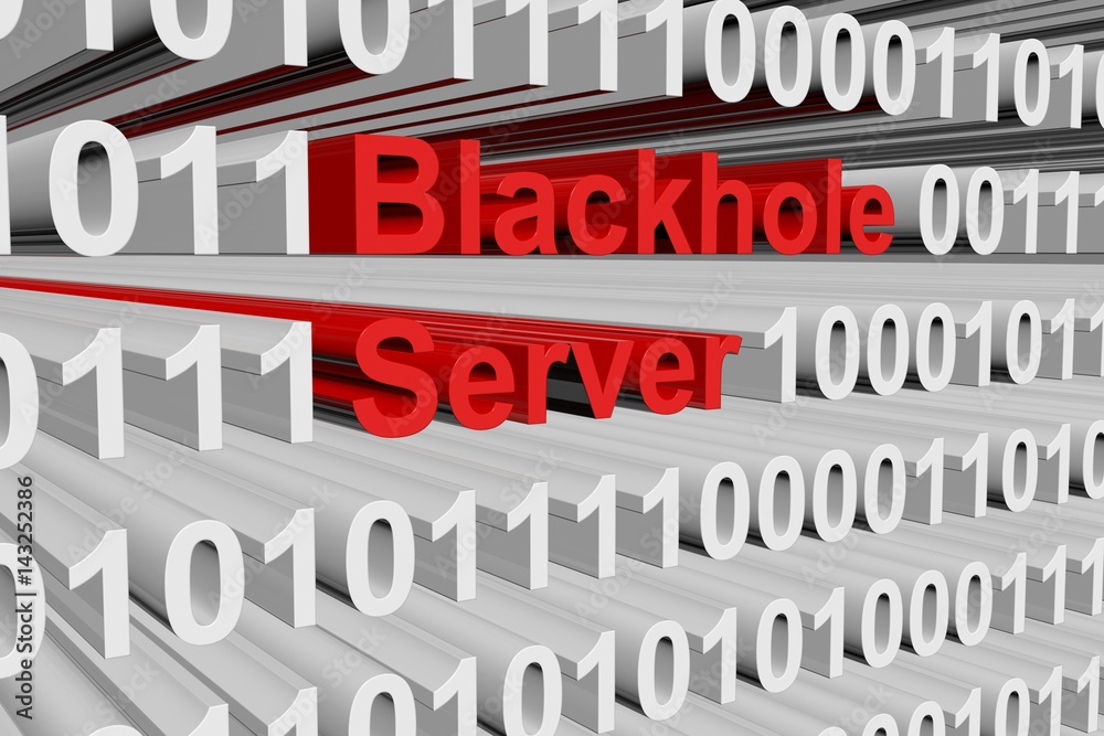 Blackhole server as binary code 3D illustration
