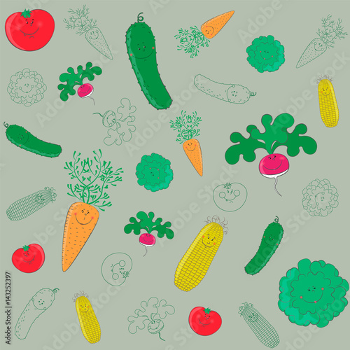 Vector pattern of smiling vegetables