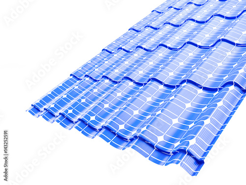 Roof solar panels  on a white background 3D illustration photo