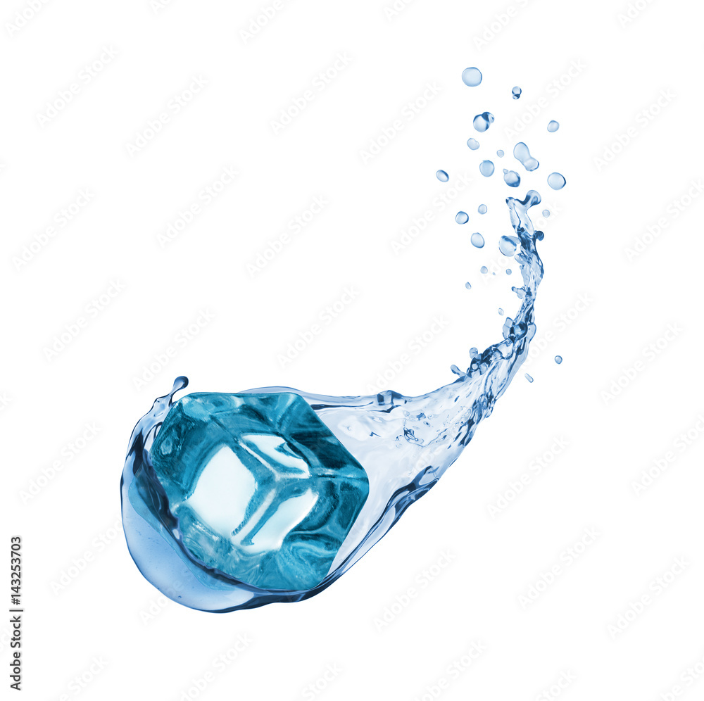 ice cube with water splashes isolated on white background ice cube with water splashes isolated on white background
